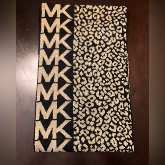 MK Michael Kors Metallic Animal Print Scarf Black Gold - Picture 1 of 4